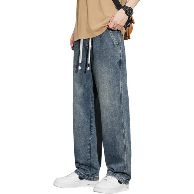 协协乐 春秋季百搭宽松直筒阔腿潮流美式垂感运动简约通勤休闲长裤子牛仔裤 男款