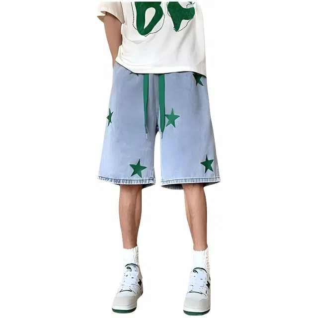 木木兔 美式复古潮牌直筒宽松休闲百搭时尚五分牛仔短裤 男款