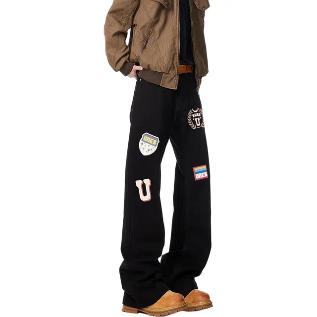 物质公式 美式高街复古潮牌水洗做旧休闲牛仔裤 男女同款