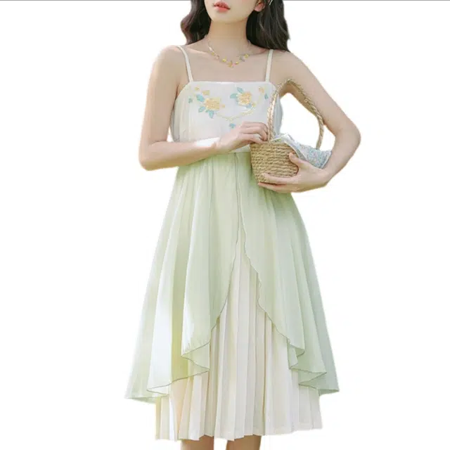 丝絮丝绸 舒适气质休闲优雅百搭吊带连衣裙 女款