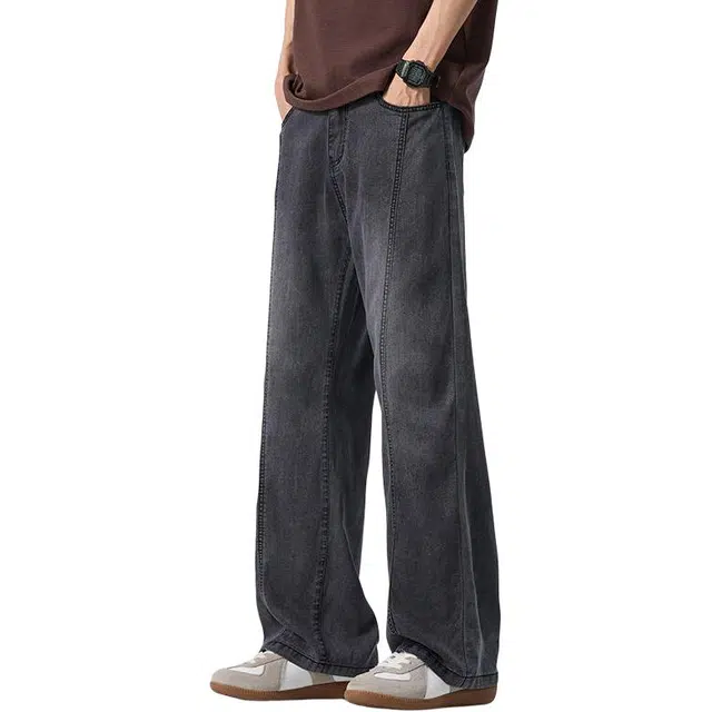 隐狼世家 阔腿宽松薄款直筒垂感冰丝舒适百搭牛仔裤 男款