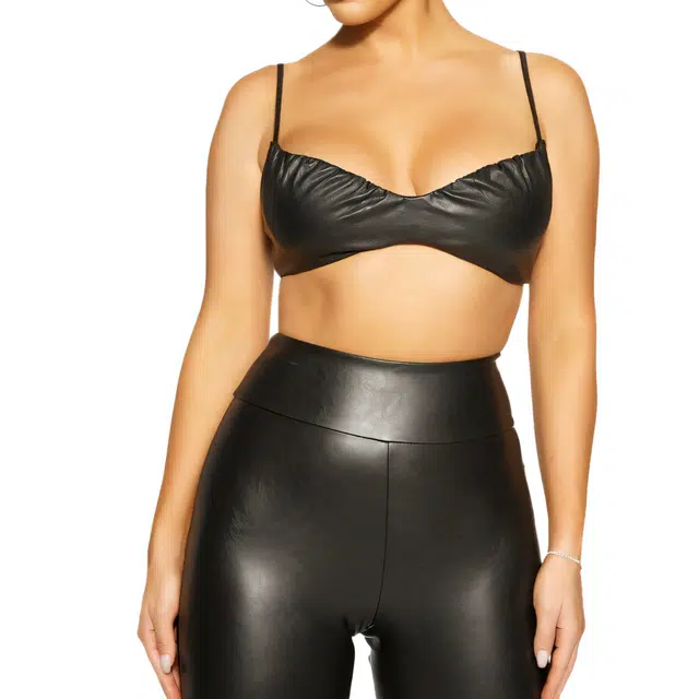 NAKED WARDROBE Vegan Leather Crop Top