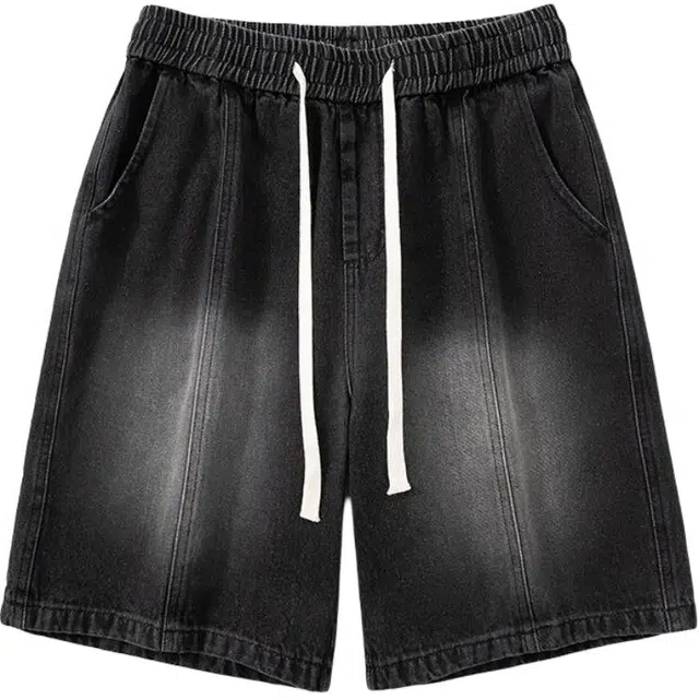 太子龍 复古直筒美式宽松休闲五分牛仔短裤 男女同款