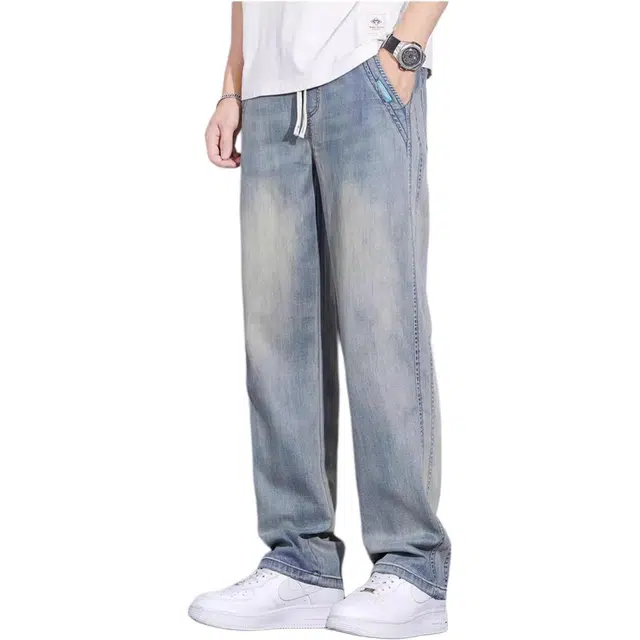童先森 垂顺宽松直筒阔腿薄款休闲牛仔裤 男款