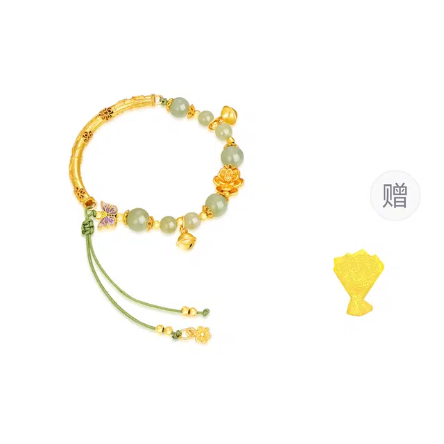 金六福吉祥 春花绿意莲花 新中式好事莲莲甜美气质高雅灵动花开富贵国潮国风平安如意转运珠 #好运 手链 白玉/青白玉 女款