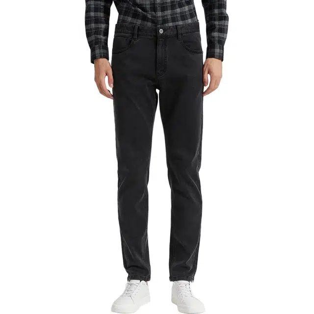 才子 保暖透气亲肤加绒牛仔裤 男款 黑灰色