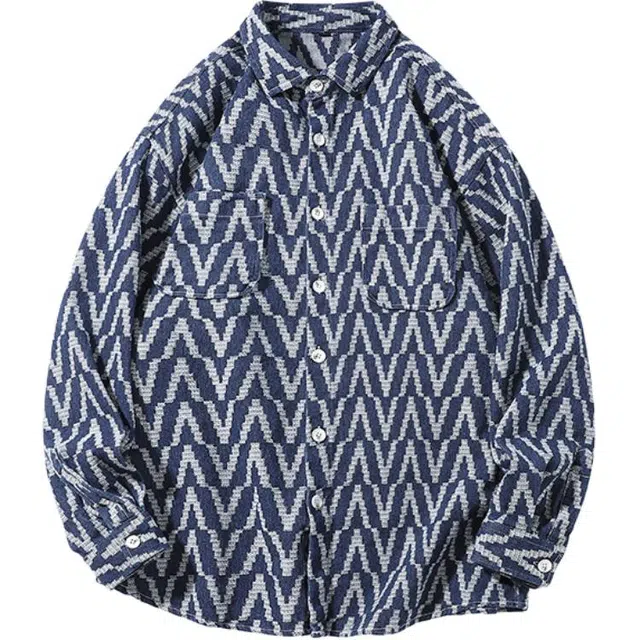 太子龍 潮牌美式小香风休闲男春秋外套波纹提花牛仔衬衣衬衫 男女同款