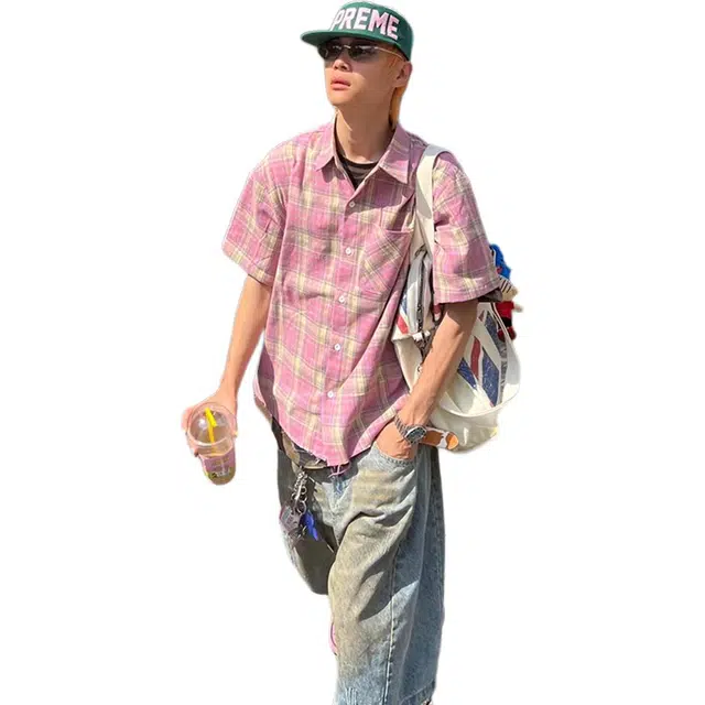 徐百货 复古宽松休闲短袖衬衫 男女同款