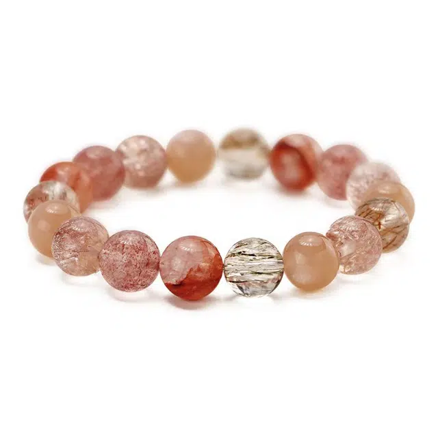 【正缘桃花】 郁馨 烟花发晶桃之夭夭红红火火简约精致轻奢单圈招财纳福 高级感水逆退散温柔气质#好运天然 多色水晶 手串 女款