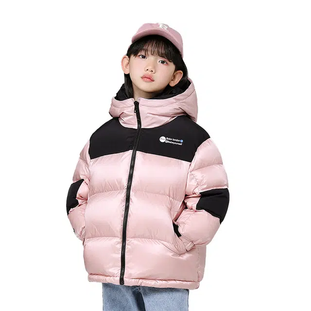 雅鹿 时尚洋气舒适百搭宽松连帽拼色长袖羽绒服 青少年