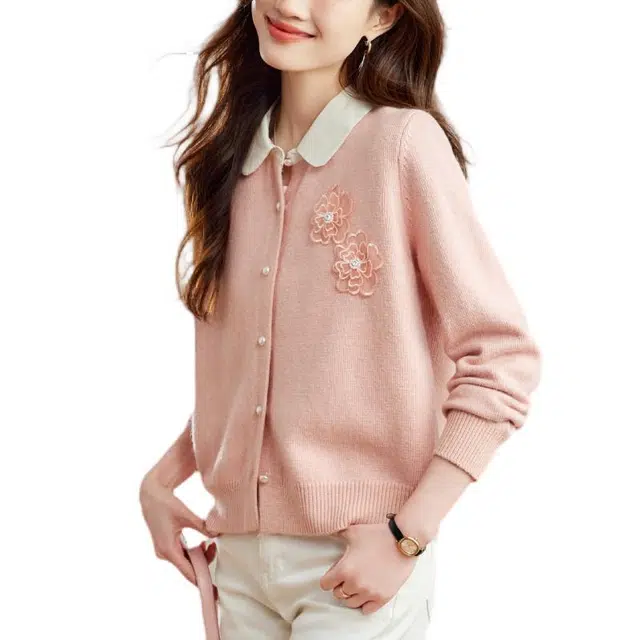 曲韩 曲韩 娃娃领毛衣短外套女针织衫 女款