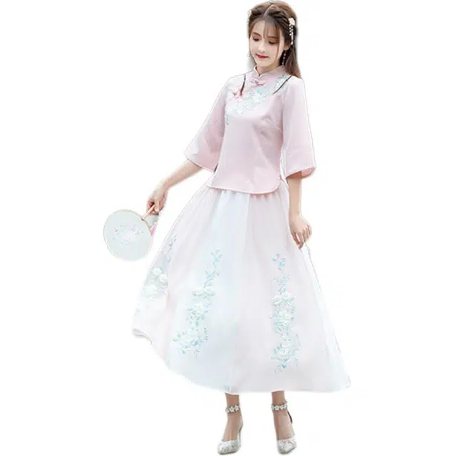 丝絮丝绸 新中式复古文艺风汉服裙装套装 女款