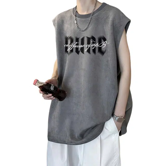 徐百货 美式重磅麂皮绒坎肩夏季潮流潮牌痞帅上衣服宽松大码无袖背心 男女同款