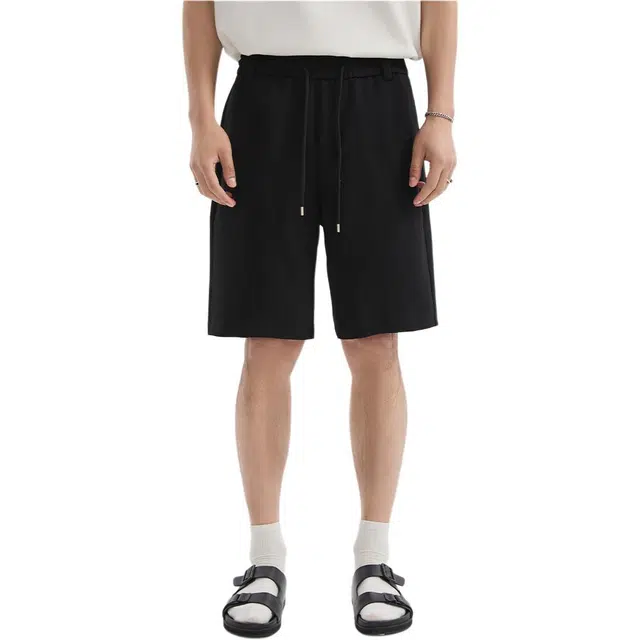 独驰 纯色凉感男款美式高级宽松裤百搭系带五分休闲短裤 男女同款