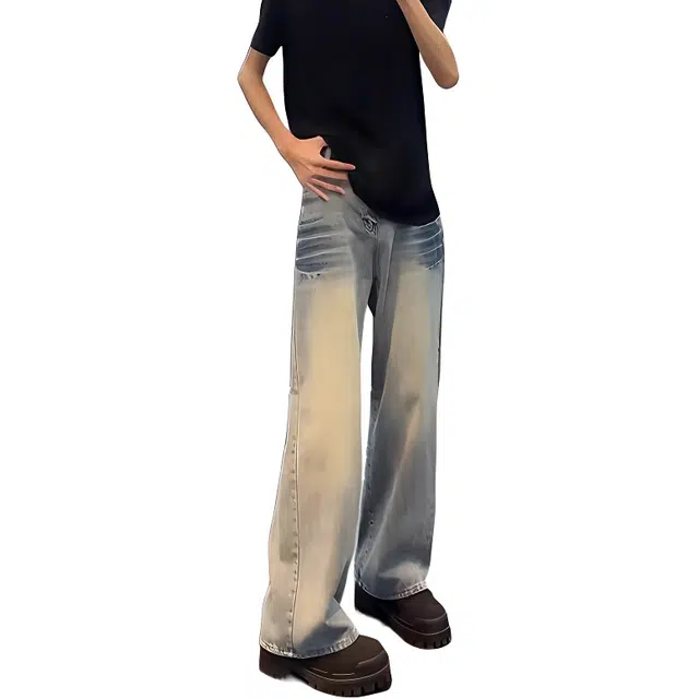 单爵 美式复古薄款潮流设计感高街直筒舒适垂感牛仔裤 男女同款