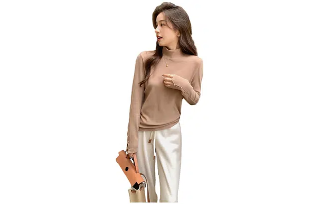 花栗鼠小姐 金豆糯糯打底双面澳绒半高领针织衫 女款