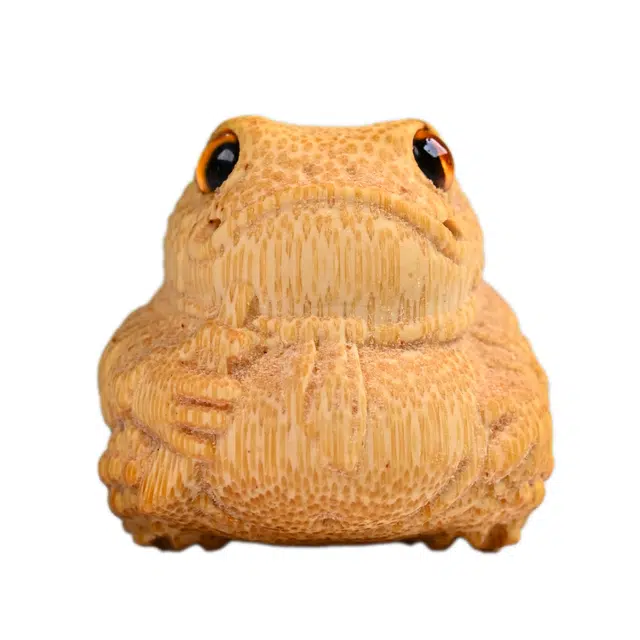 素于 国潮潮玩创意雕刻工艺品吉祥物招财金蟾吉祥如意心想事成财运亨通随身办公家居摆件物#好运 竹木 把件 男女同款情侣款