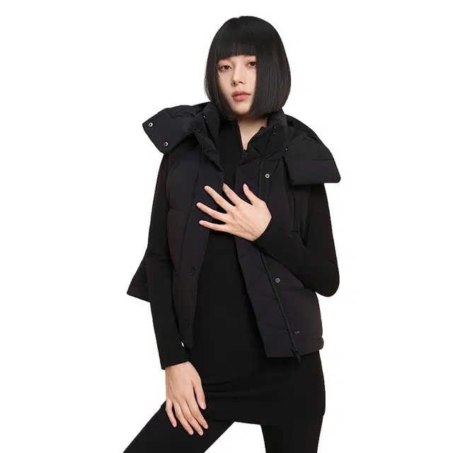 美力城 新款轻暖休闲外搭连帽保暖轻薄三防无袖羽绒服 女款