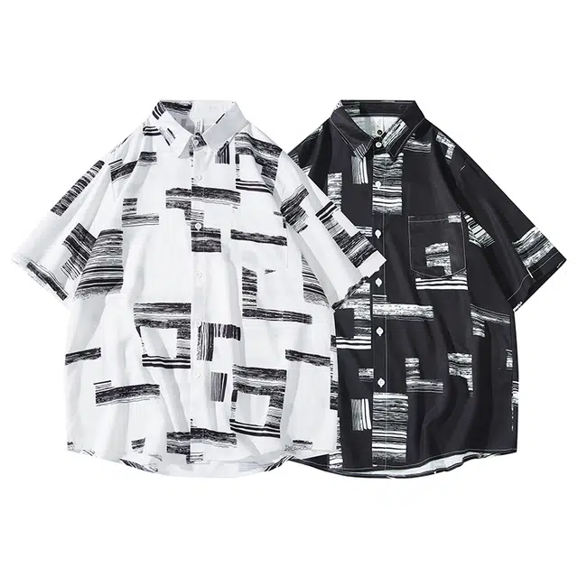 左岸 夏季美式休闲风花纹百搭时尚日常通勤户外活动宽松舒适透气吸汗冰爽帅气潮牌衬衫 男款