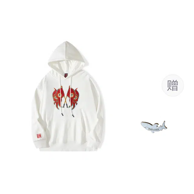 大白鲨 刺绣百搭套头长袖卫衣 男款 白色