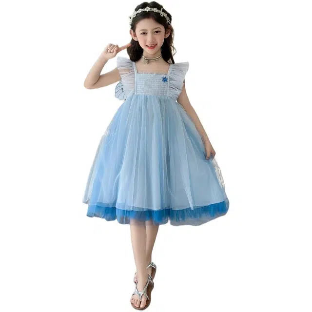 雅鹿连衣裙 个性大气潮流短袖 蓝色 儿童款