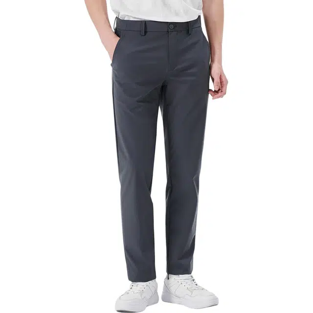 利郎 纯色中腰拉链微弹薄款锥形休闲裤 男款