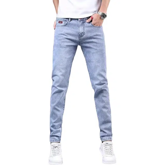 炳盛 夏季高端破洞小脚韩版潮流弹力刮烂磨破长裤牛仔裤 男女同款