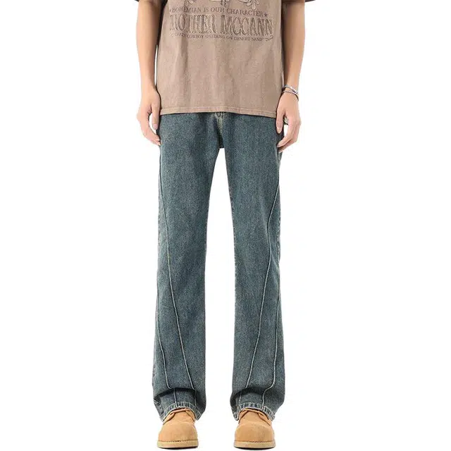 童先森 美式高街潮流复古舒适百搭直筒牛仔裤 男款