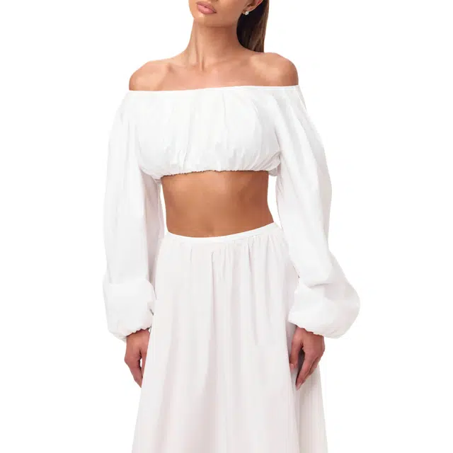 NAKED WARDROBE Shirting Off-Shoulder Crop Top