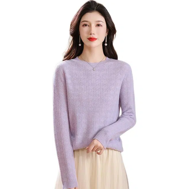 恒源祥 圆领合身纯色长袖针织衫 女款