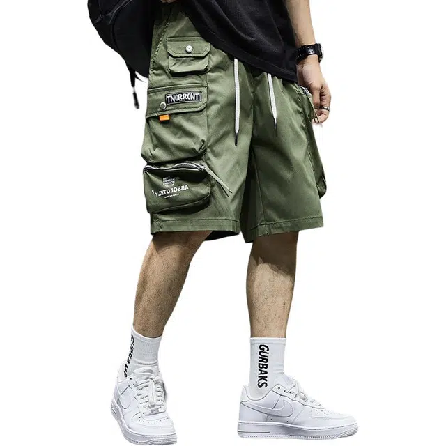 童先森 薄款军绿色美式高街痞帅直筒宽松五分工装裤子休闲短裤 男款
