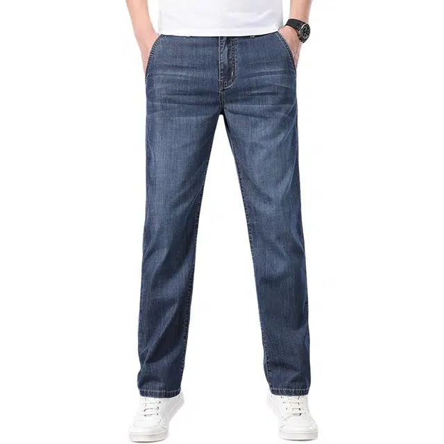 吉肯蒂 做旧水洗男夏季薄款宽松直筒牛仔裤 男款