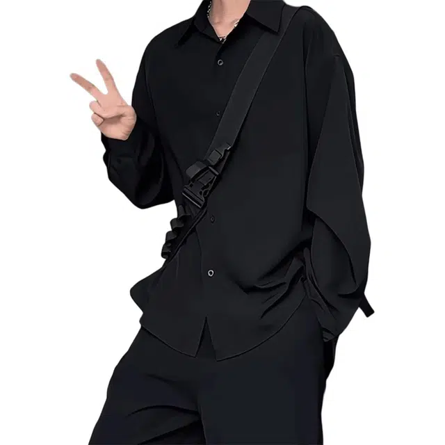 徐百货 美式痞帅垂感成熟稳重百搭纯色舒适长袖衬衫 男女同款