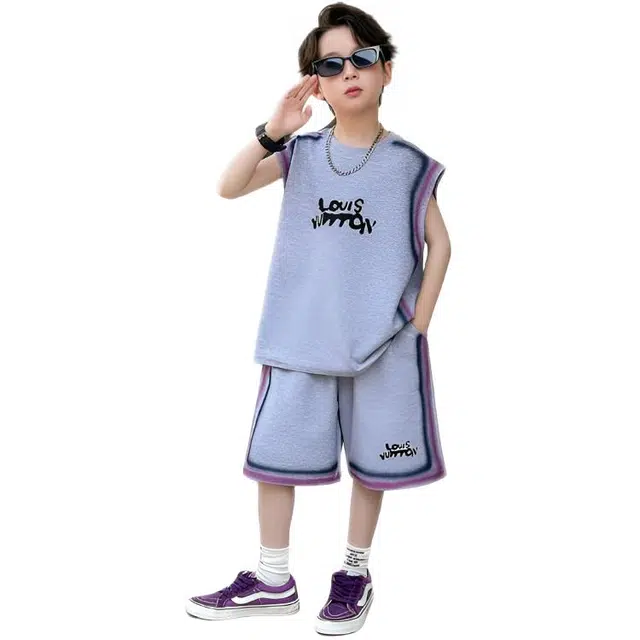 木木兔休闲运动套装 时髦洋气可爱萌娃夏日时尚男孩无袖拼色两件套 儿童款