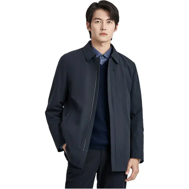 迪柯尼 纯色简约翻领修身柔软休闲棉服 男款 深海蓝