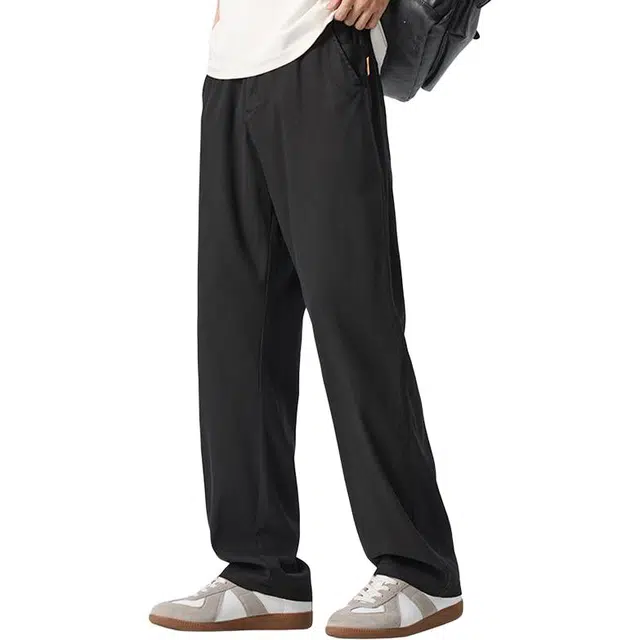 隐狼世家 直筒薄款宽松冰丝纯色舒适百搭休闲裤 男款