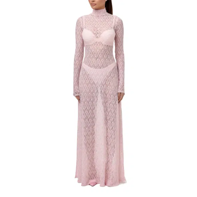 NAKED WARDROBE Stretch Lace Turtleneck Maxi Dress