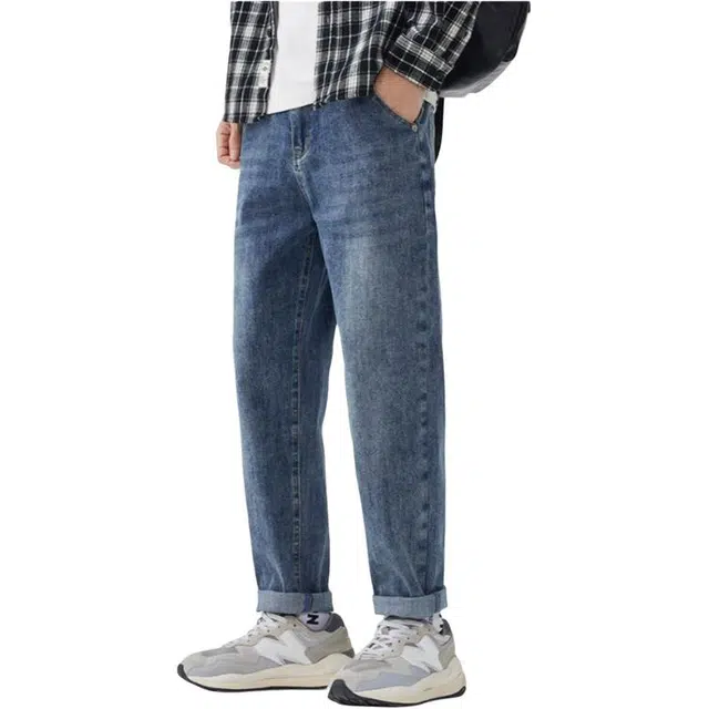 宝米卡 宽松弹力直筒锥型裤高端潮牌百搭长裤牛仔裤 男女同款