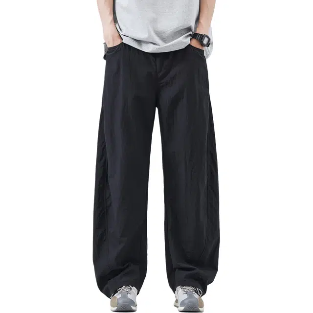 独驰 薄款冰丝速干弯刀裤子宽松垂感直筒阔腿休闲裤 男女同款