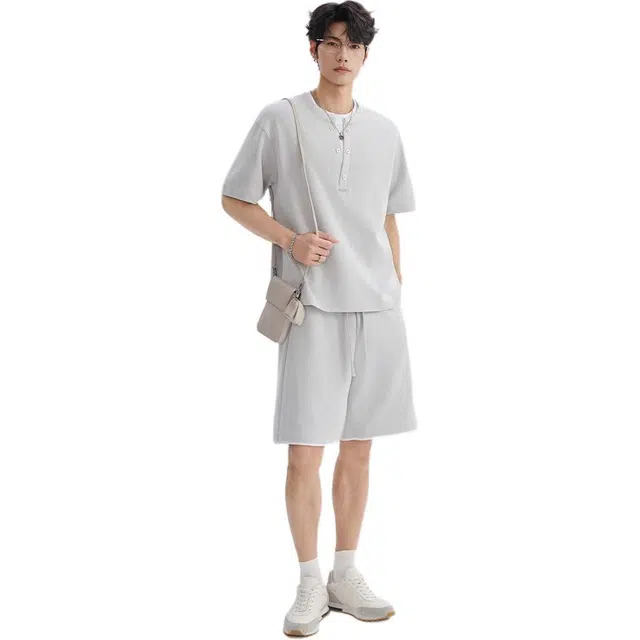 独驰 【流光炫彩】夏季撞色假两件一整套时尚酷帅短袖短裤休闲运动套装 男女同款