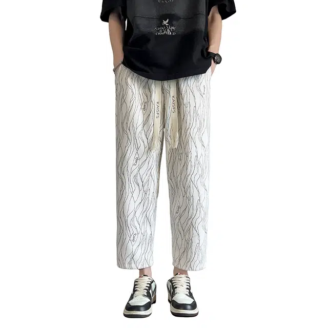 哲源 美式潮流复古树皮纹高级感小众设计拖地垂感宽松直筒百搭系带中腰九分裤休闲裤 男女同款