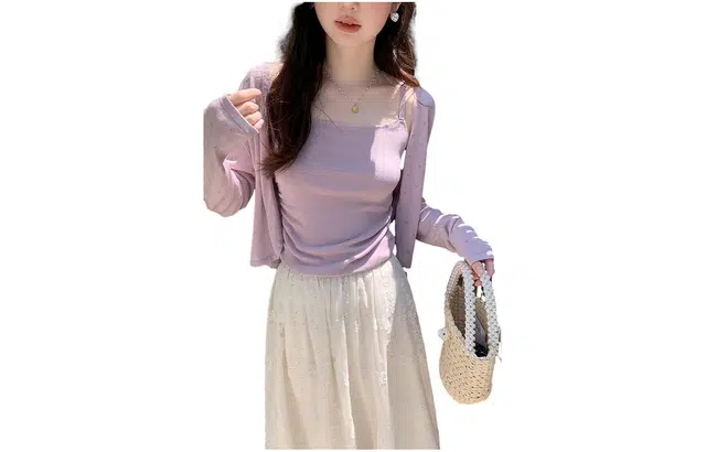 花栗鼠小姐 长袖开衫吊带二件套休闲运动套装 女款