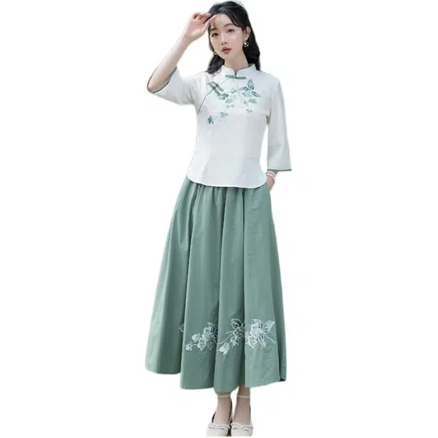 丝絮丝绸 新中式文艺典雅设计七分袖长袖裙装套装 女款