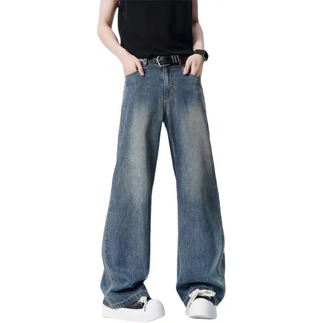 童先森 百搭休闲宽松直筒牛仔裤 男款