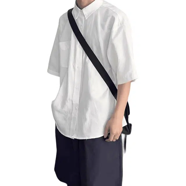 颂希尔 学院风纯棉港风痞帅宽松潮牌潮流高级感日系短袖衬衫 男女同款