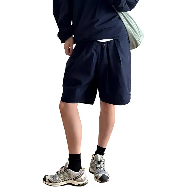 单爵 纯色美式宽松薄款速干运动系带五分休闲短裤 男女同款