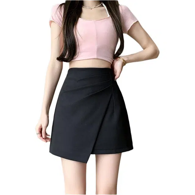 哒头下雨不愁 不规则褶皱半身裙高腰气质百搭包臀裙显瘦防走光休闲短裙 女款