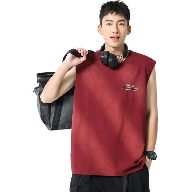 米素力 健身运动坎肩英文圆领背心 男款