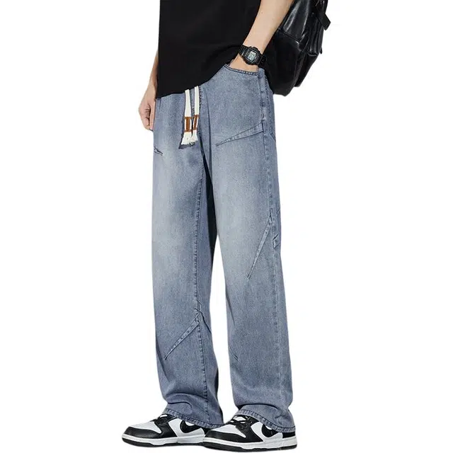 协协乐 美式潮牌宽松薄款休闲阔腿裤牛仔裤 男款