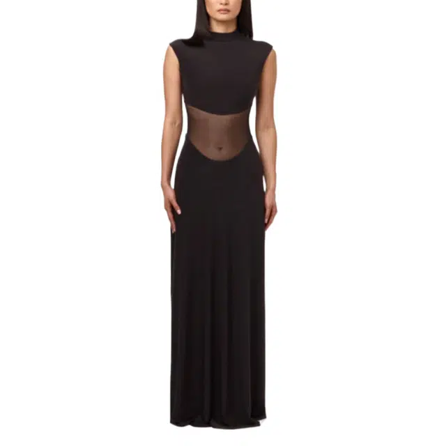 NAKED WARDROBE Hourglass Mesh Flare Maxi Dres Hourglass Collection
